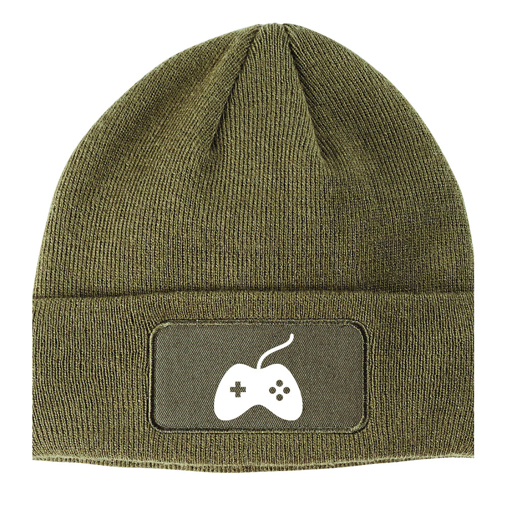 Gaming Joystick Filled icon Winter Knit Adult Beanie Hat Olive Green