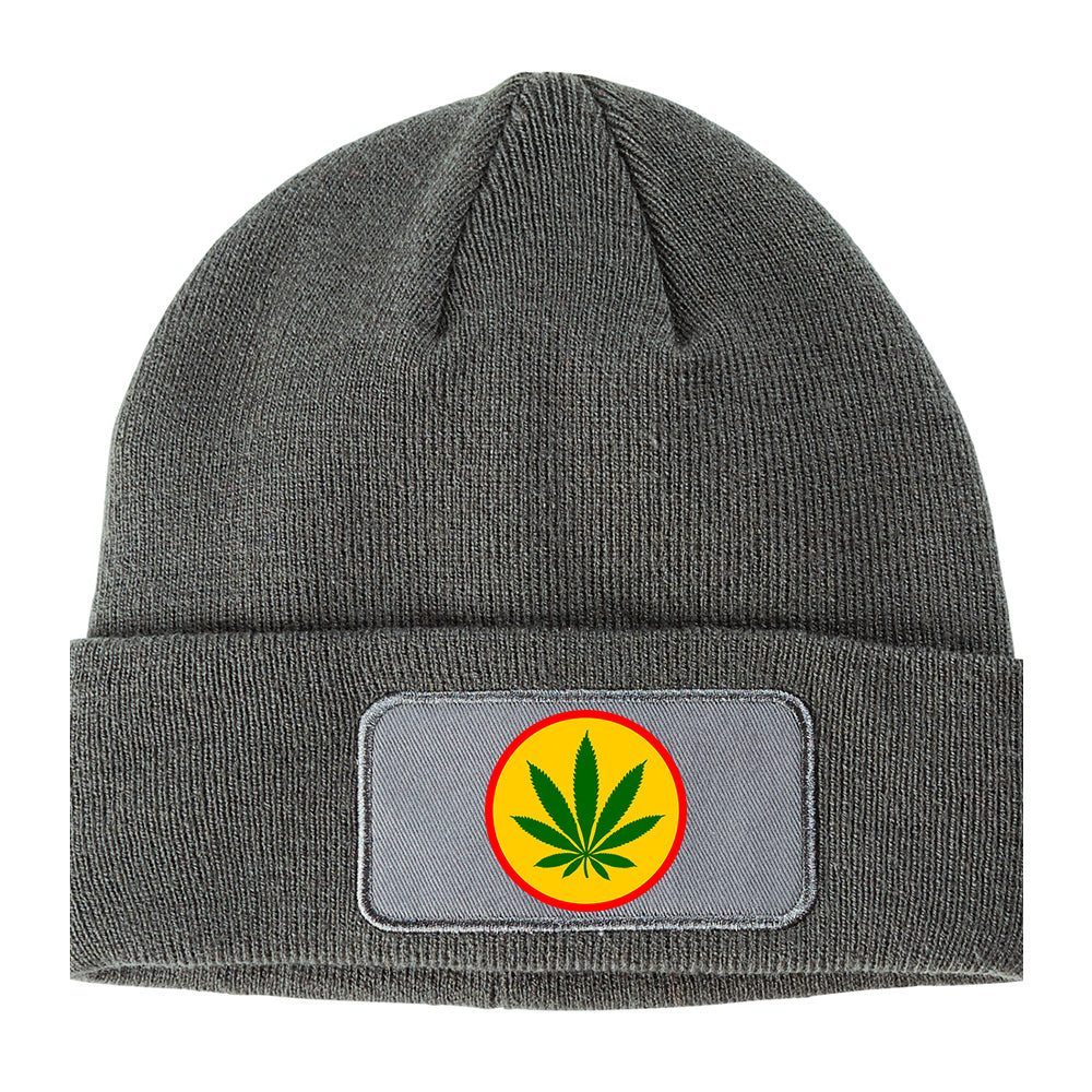 Ganja Green Weed Leaf Winter Knit Adult Beanie Hat Grey