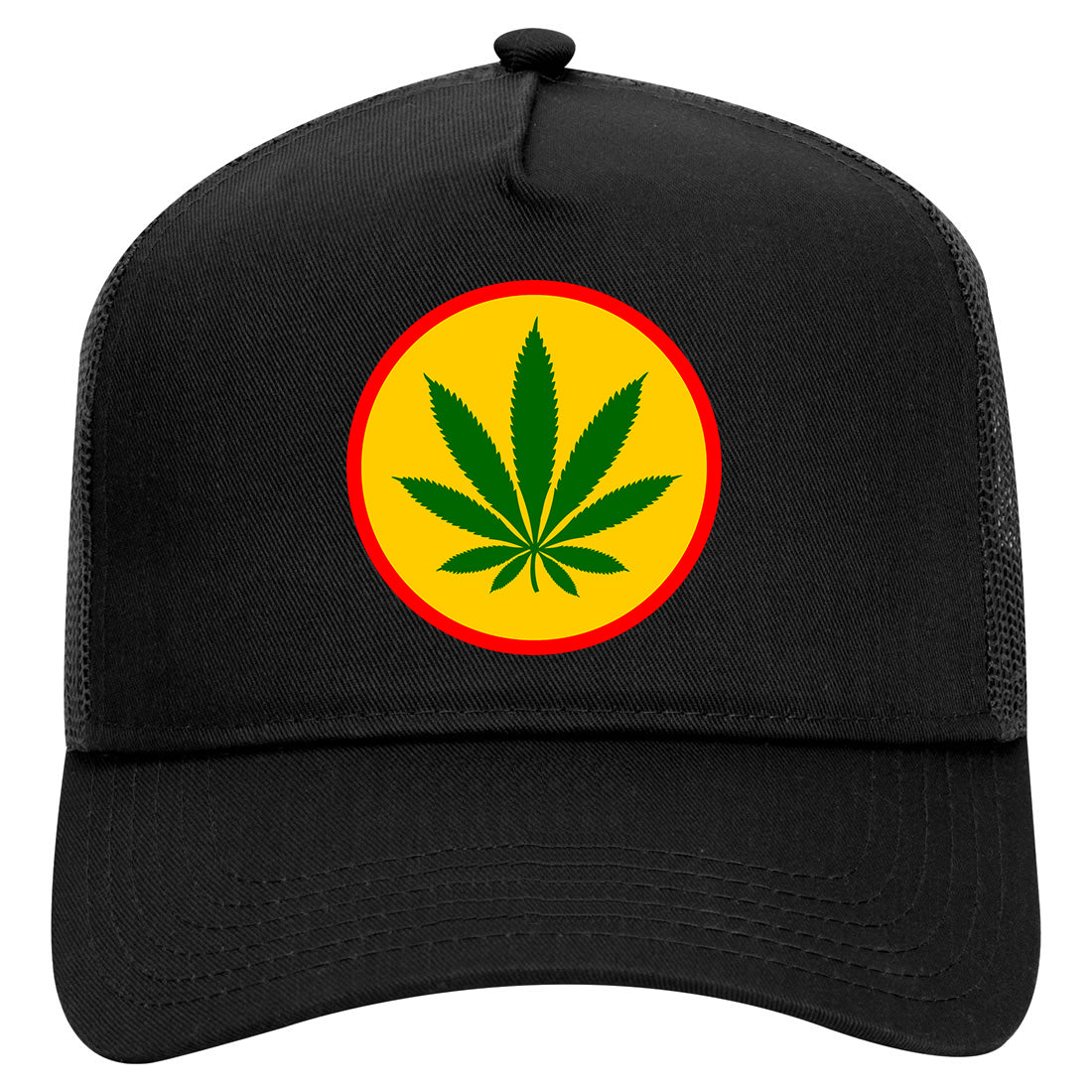 Ganja Green Weed Leaf Mens Mesh Trucker Hat Black
