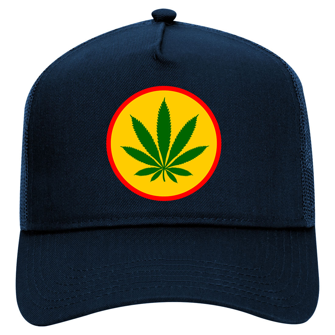 Ganja Green Weed Leaf Mens Mesh Trucker Hat Navy Blue