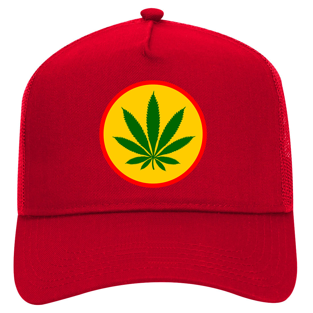 Ganja Green Weed Leaf Mens Mesh Trucker Hat Red