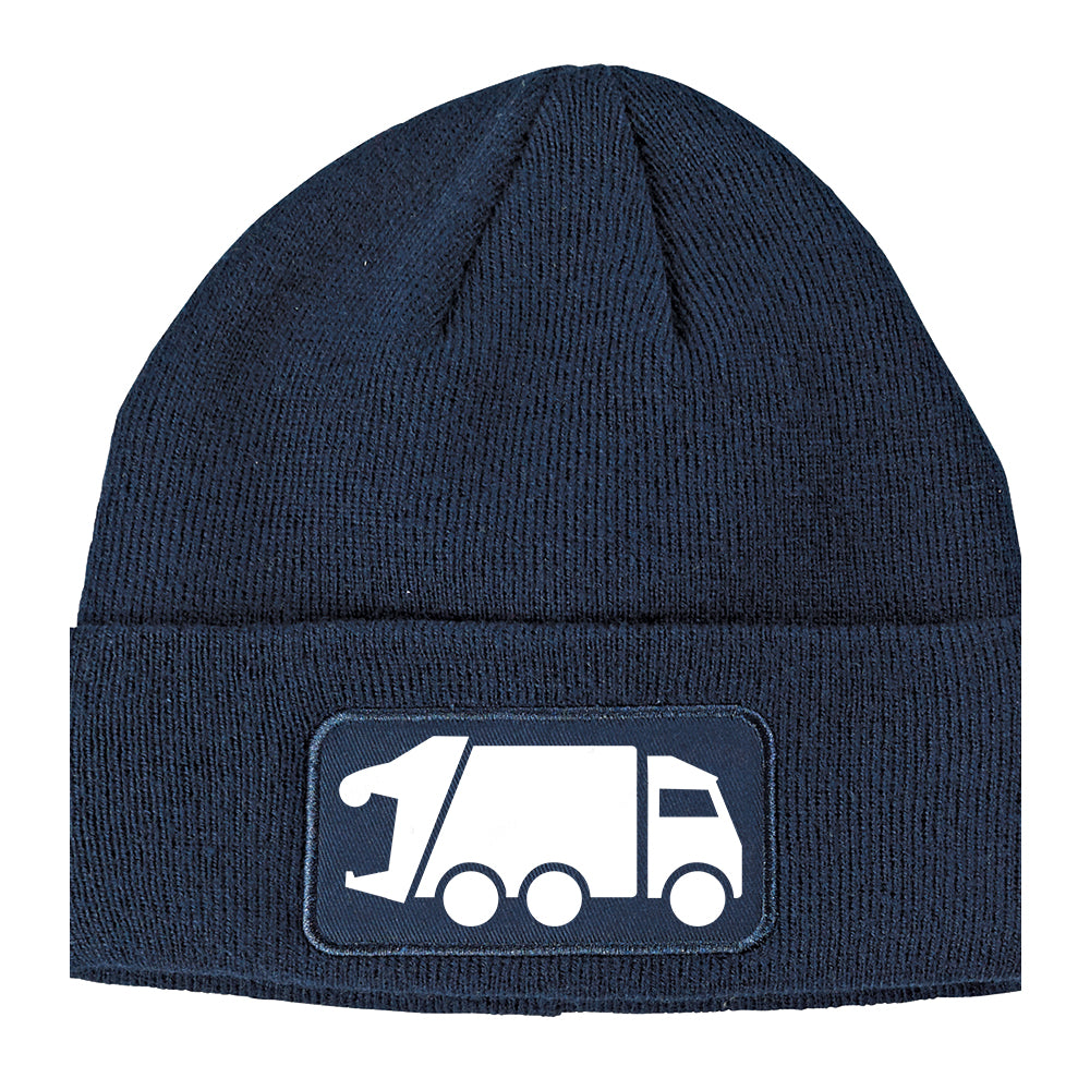 Garbage Truck Winter Knit Adult Beanie Hat Navy Blue