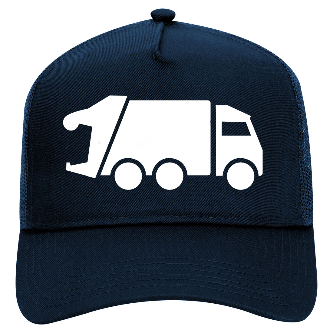 Garbage Truck Mens Mesh Trucker Hat Navy Blue