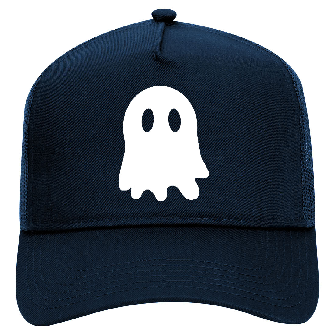 Ghost Halloween Mens Mesh Trucker Hat Navy Blue