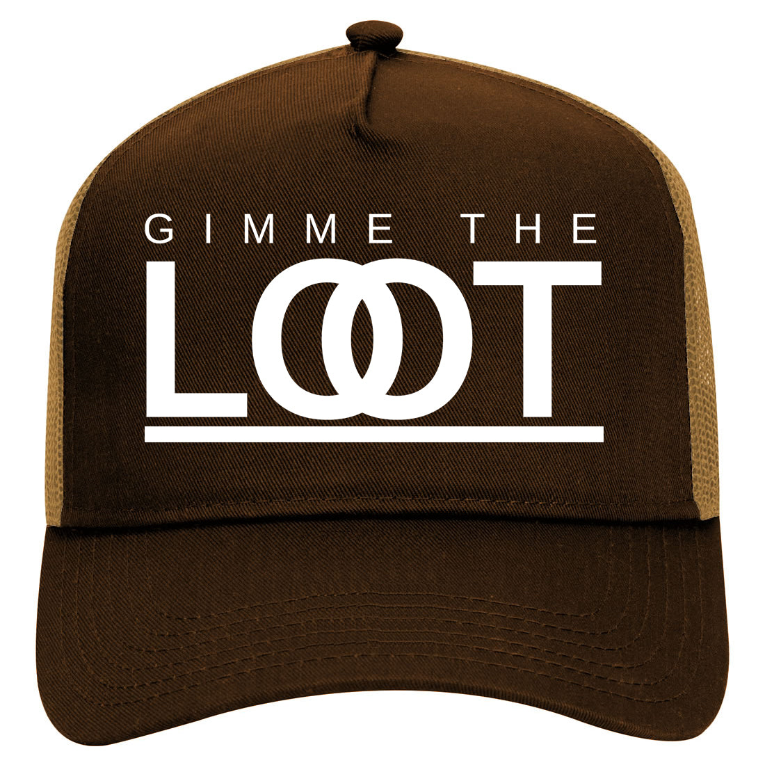 Gimme The Loot Mens Mesh Trucker Hat Brown