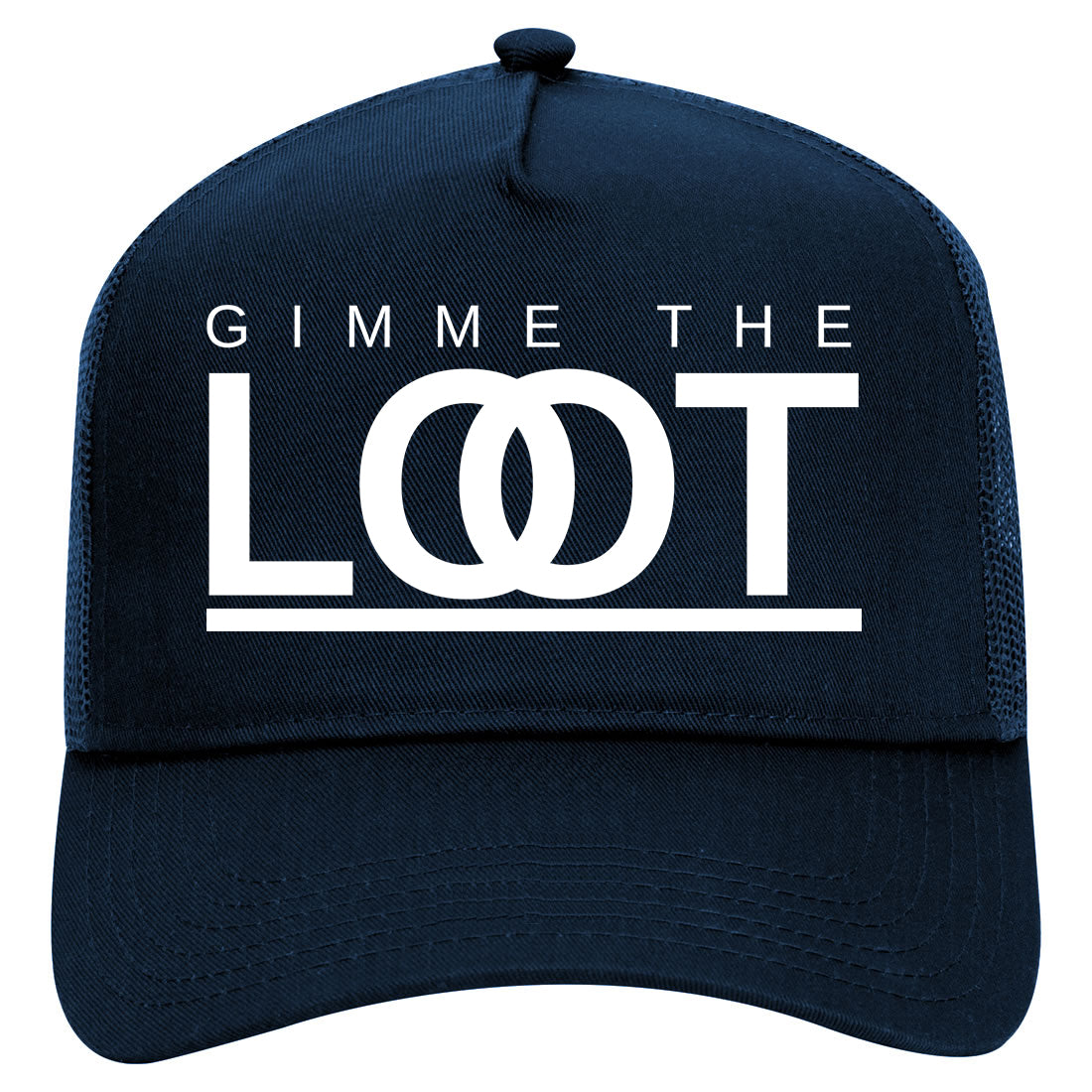 Gimme The Loot Mens Mesh Trucker Hat Navy Blue
