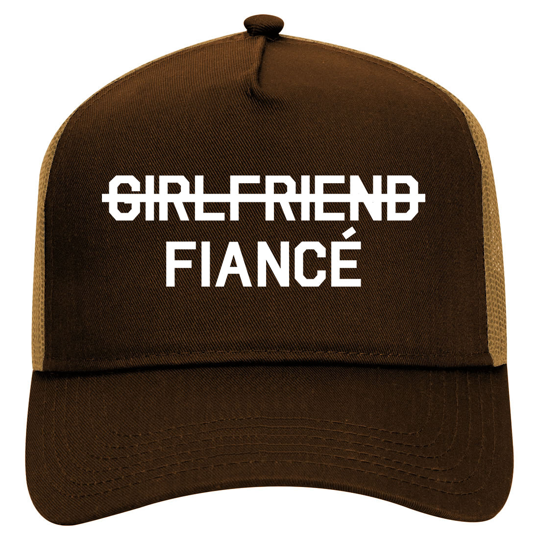 Girlfriend Fiance Engagement Mens Mesh Trucker Hat Brown