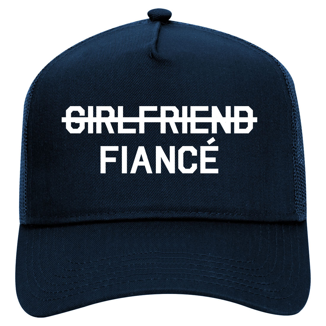Girlfriend Fiance Engagement Mens Mesh Trucker Hat Navy Blue