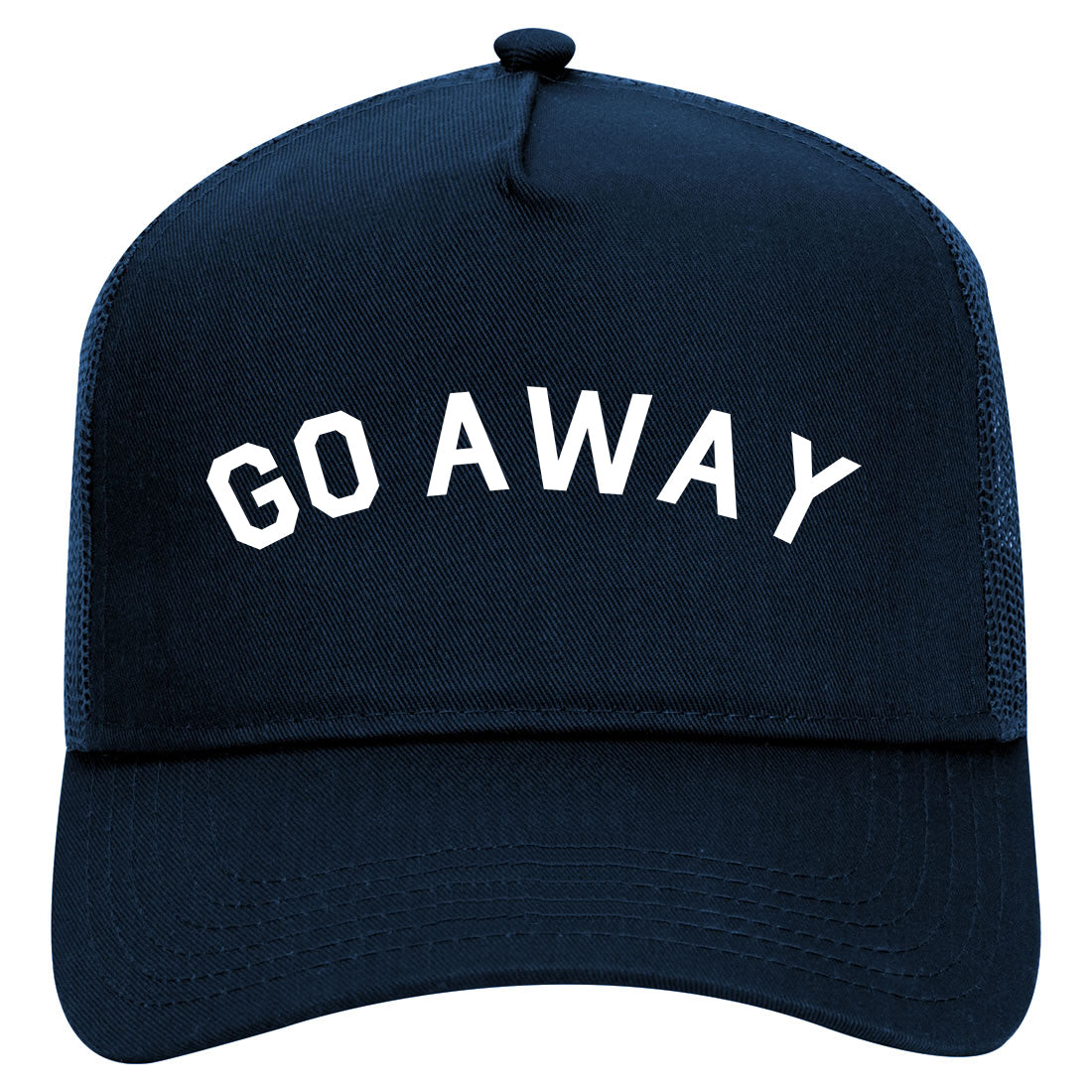 Go Away Mens Mesh Trucker Hat Navy Blue