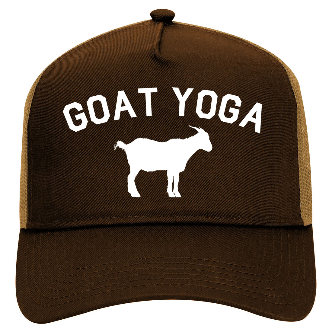 Goat Yoga Namaste Mens Mesh Trucker Hat Brown
