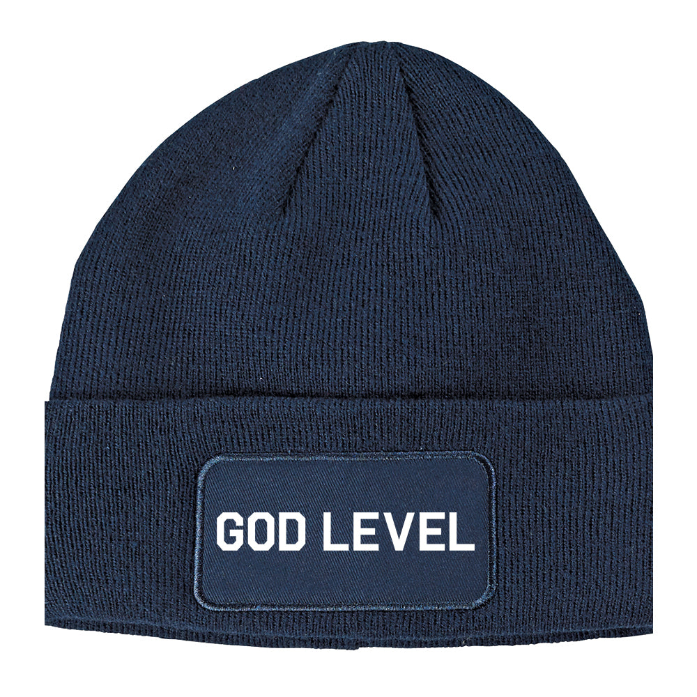 God Level Winter Knit Adult Beanie Hat Navy Blue