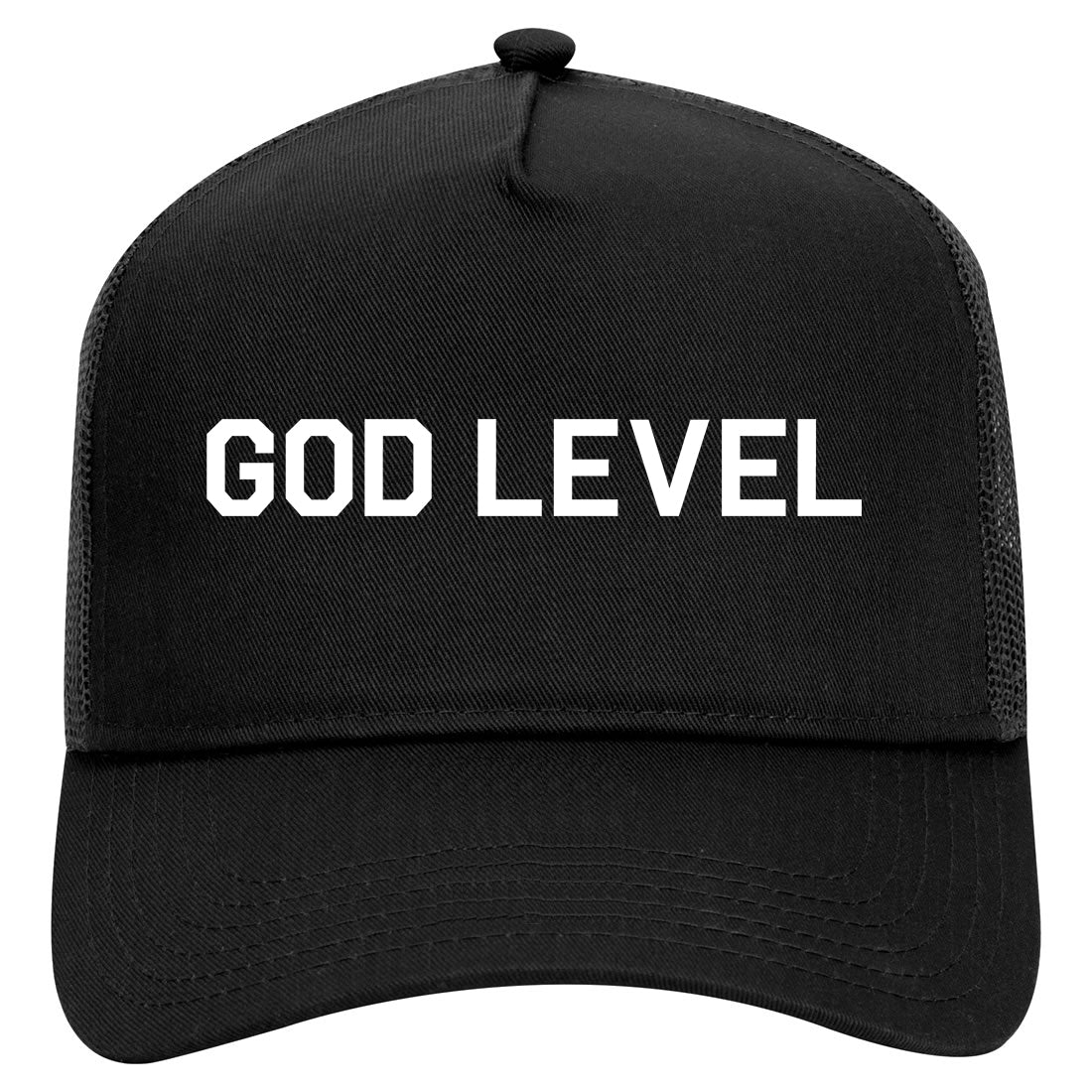 God Level Mens Mesh Trucker Hat Black