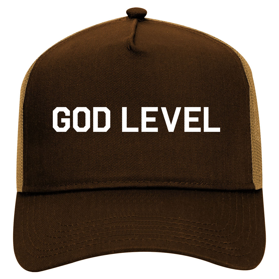 God Level Mens Mesh Trucker Hat Brown