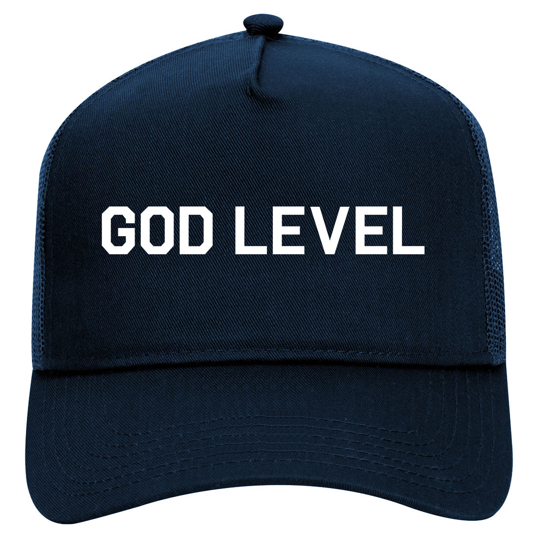 God Level Mens Mesh Trucker Hat Navy Blue