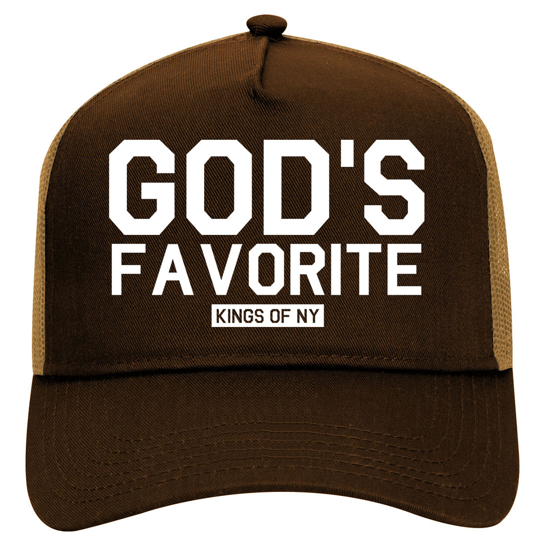 Gods Favorite Kings Of NY Mens Mesh Trucker Hat Brown