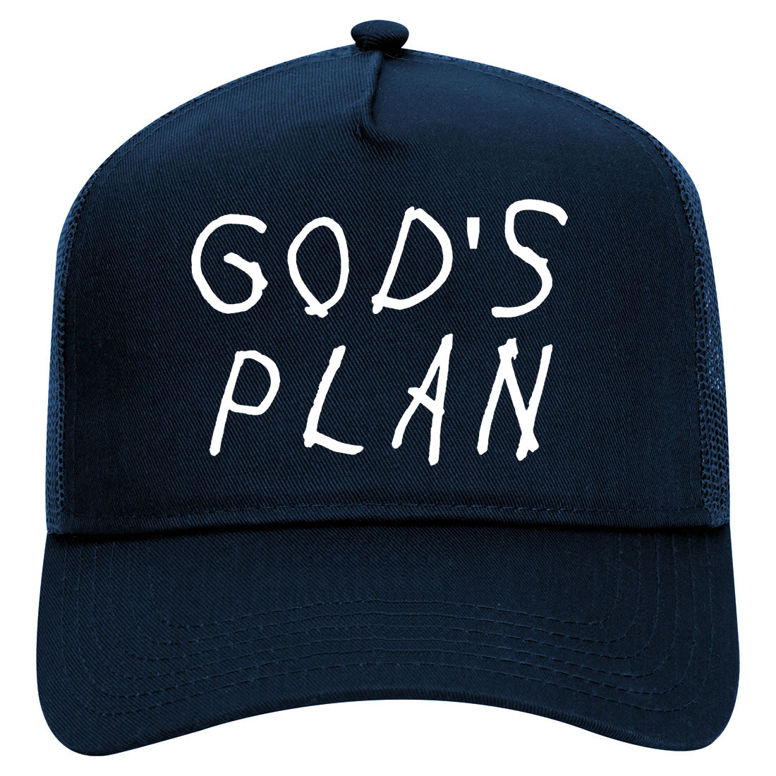 Gods Plan Mens Mesh Trucker Hat Navy Blue