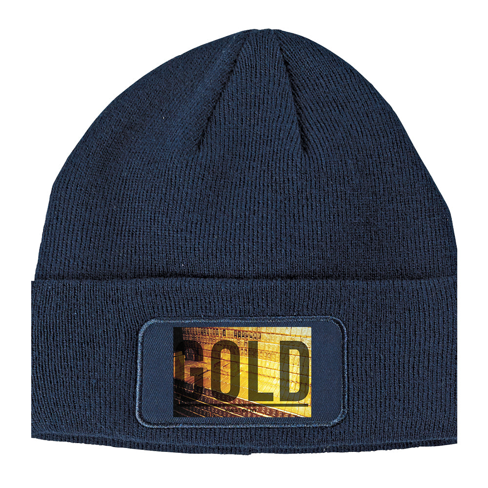 Gold Bricks Winter Knit Adult Beanie Hat Navy Blue