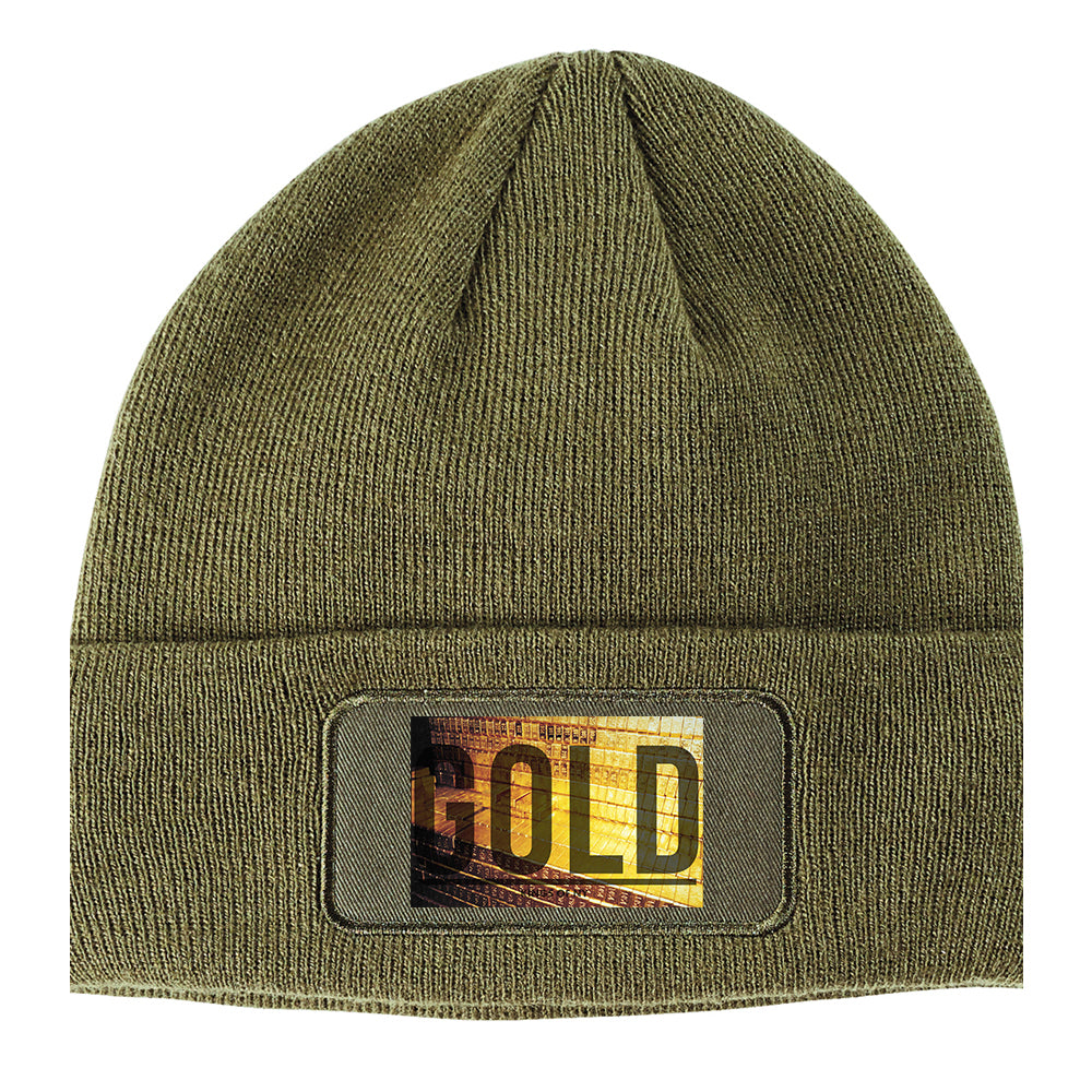Gold Bricks Winter Knit Adult Beanie Hat Olive Green