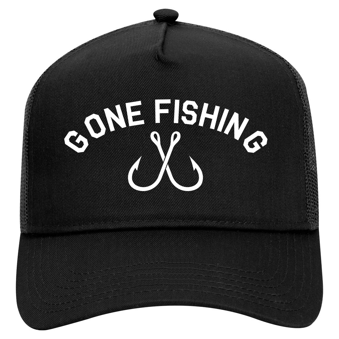 Gone Fishing Fishin Mens Mesh Trucker Hat Black