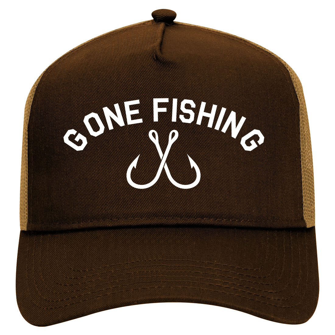 Gone Fishing Fishin Mens Mesh Trucker Hat Brown