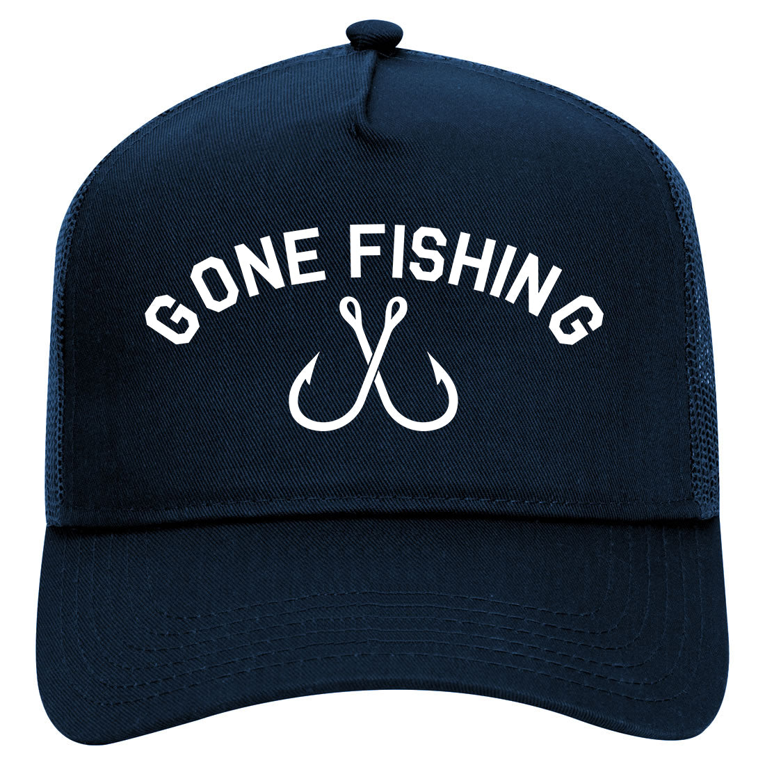 Gone Fishing Fishin Mens Mesh Trucker Hat Navy Blue