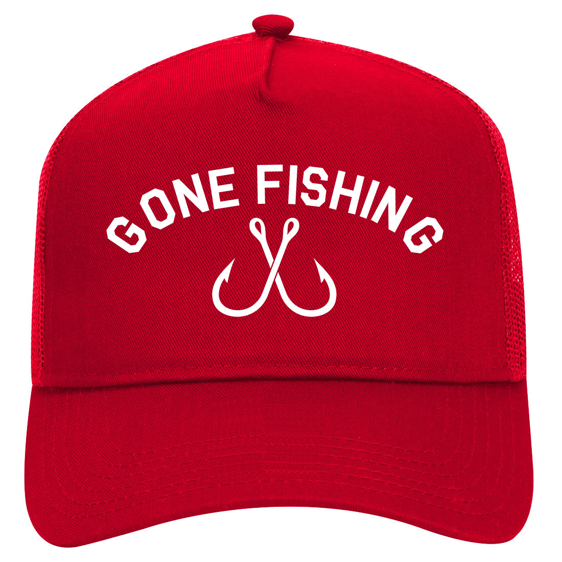 Gone Fishing Fishin Mens Mesh Trucker Hat Red