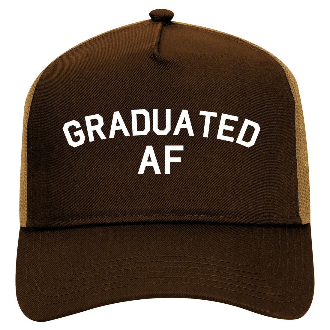 Graduated AF Funny Graduation Mens Mesh Trucker Hat Brown