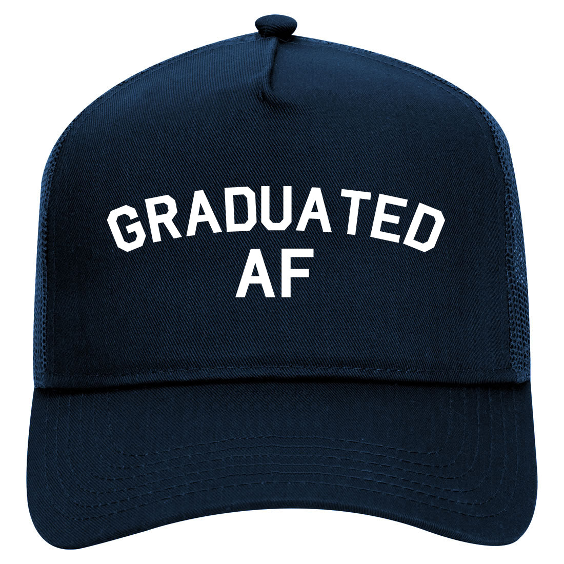 Graduated AF Funny Graduation Mens Mesh Trucker Hat Navy Blue