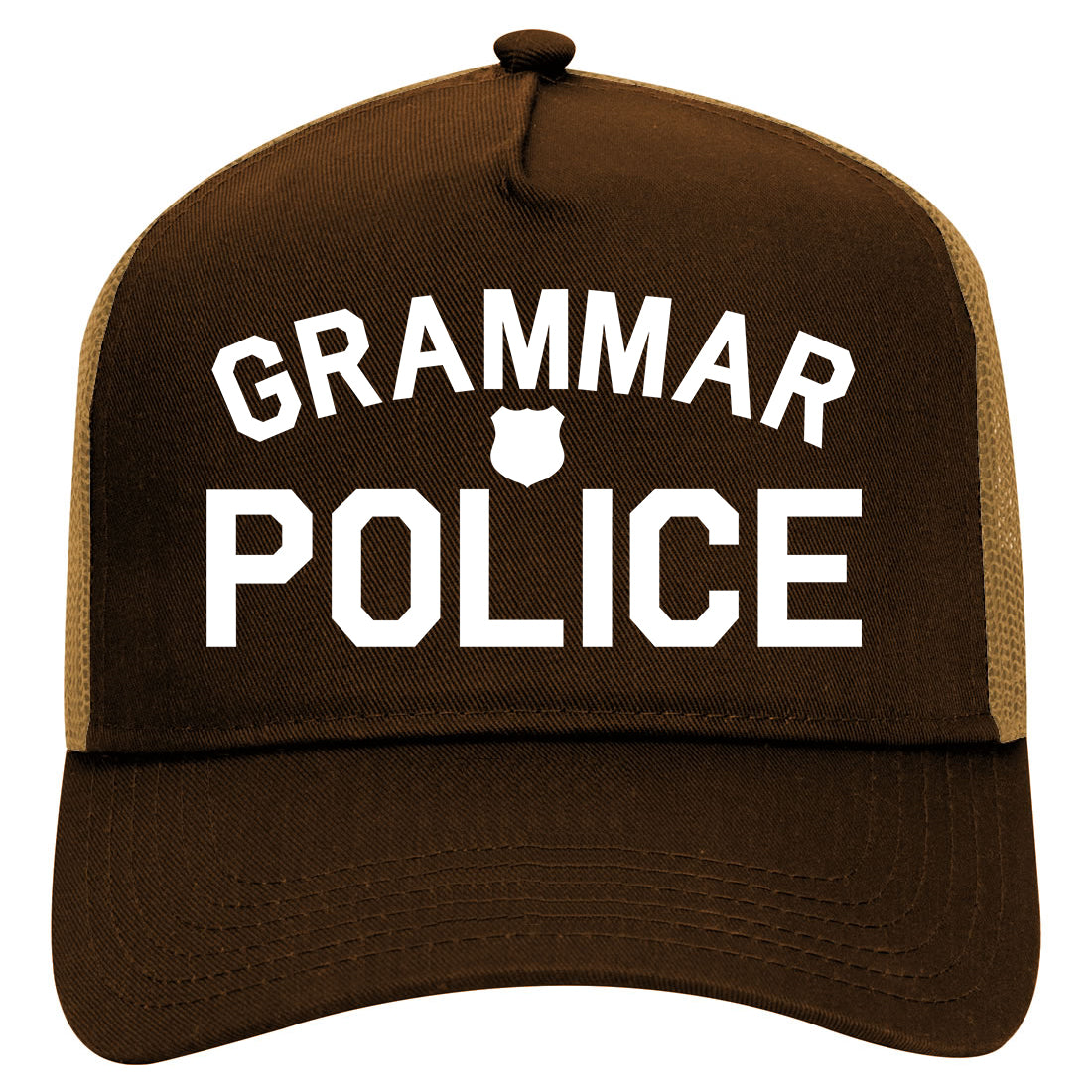 Grammar Police Gag Mens Mesh Trucker Hat Brown