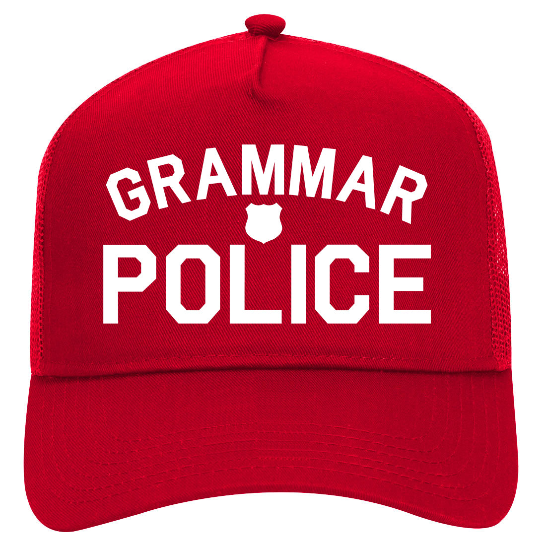 Grammar Police Gag Mens Mesh Trucker Hat Red
