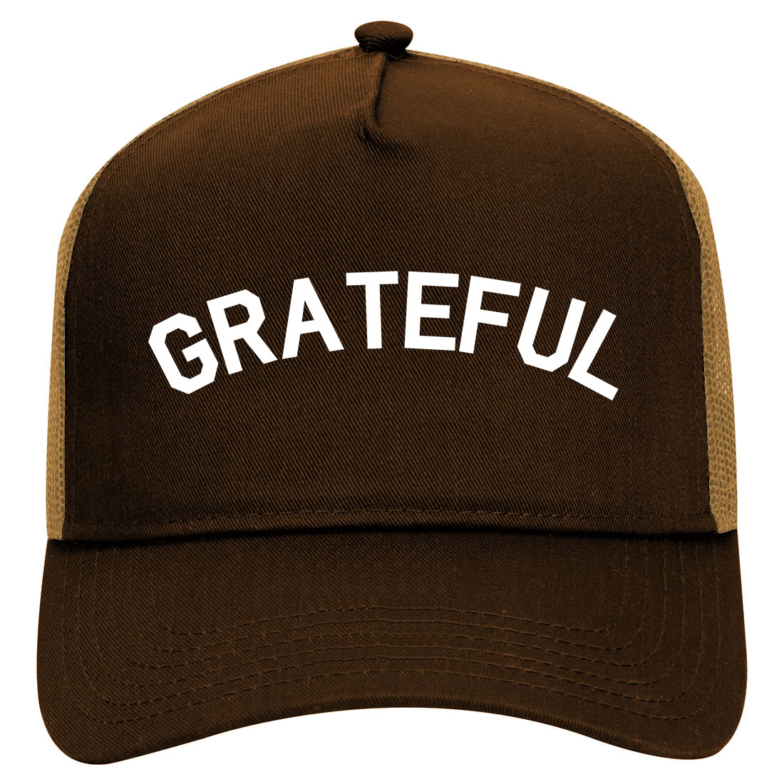 Grateful Thankful Mens Mesh Trucker Hat Brown