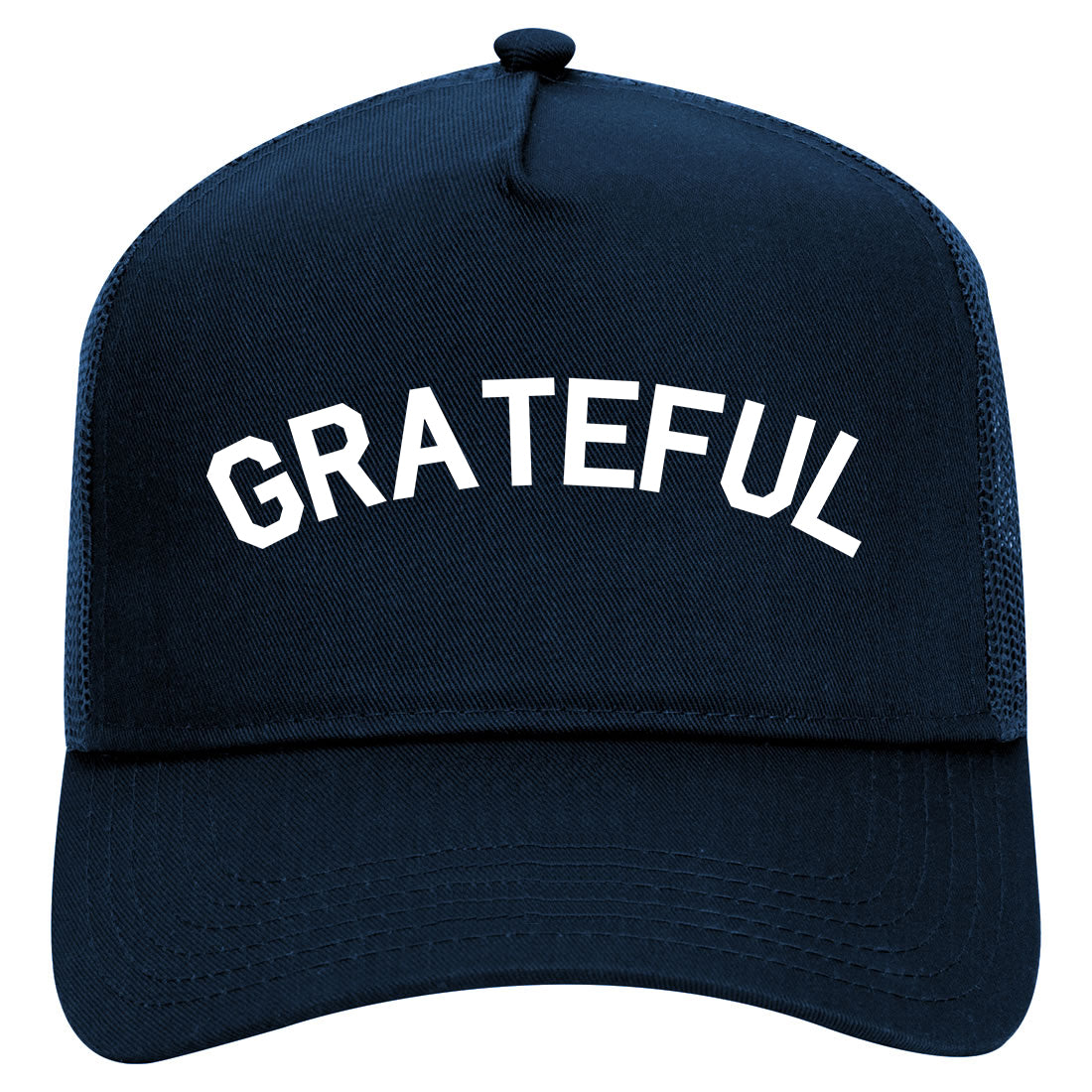 Grateful Thankful Mens Mesh Trucker Hat Navy Blue