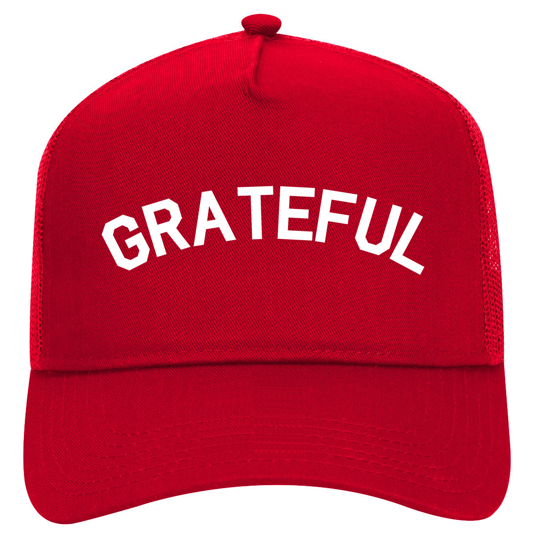 Grateful Thankful Mens Mesh Trucker Hat Red