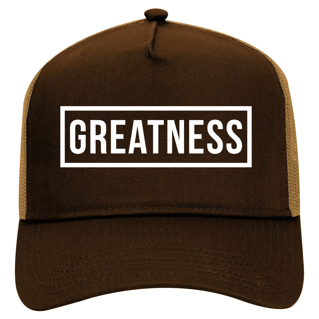 Greatness Box Mens Mesh Trucker Hat Brown