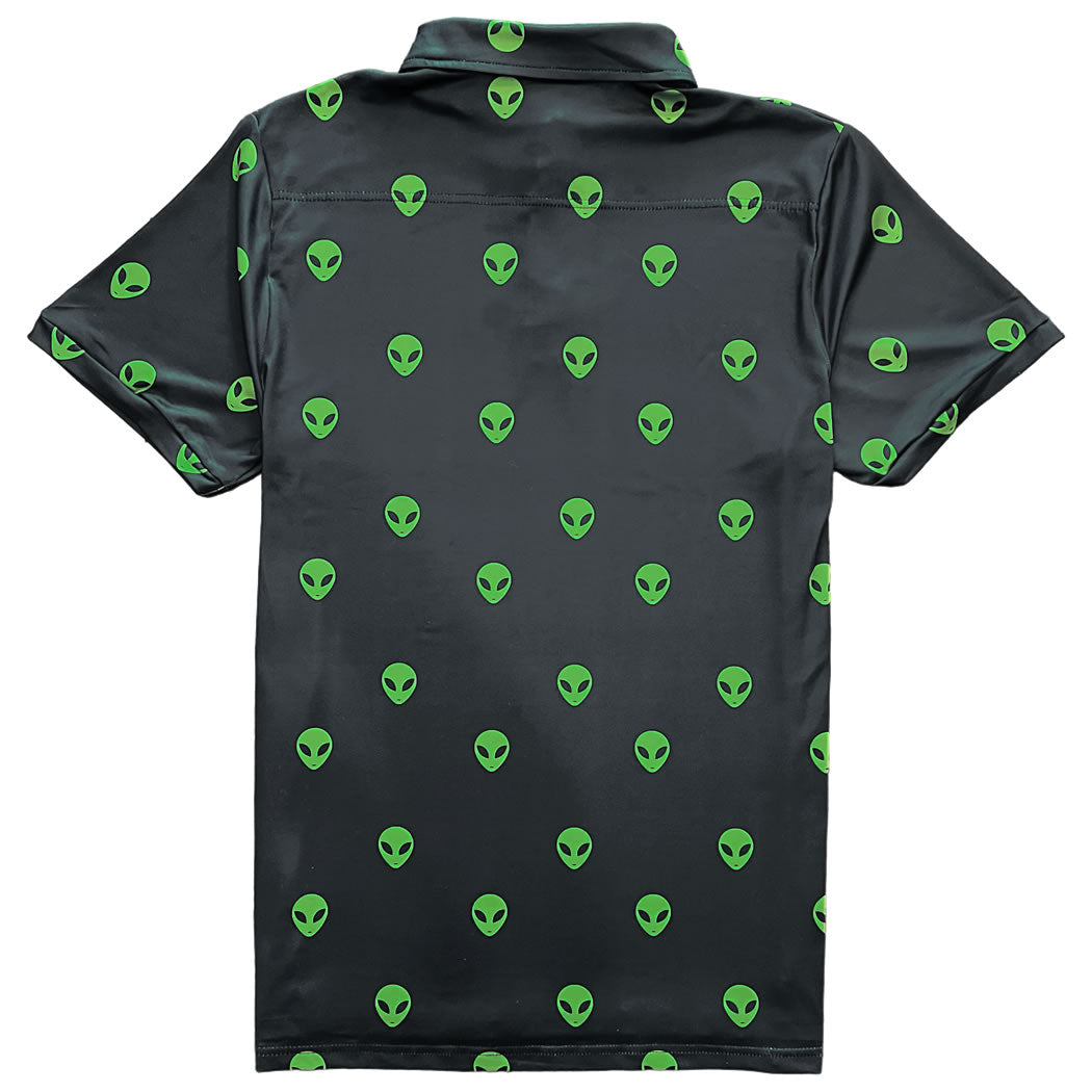 Green Alien Head Men's Polo Golf Shirt Back