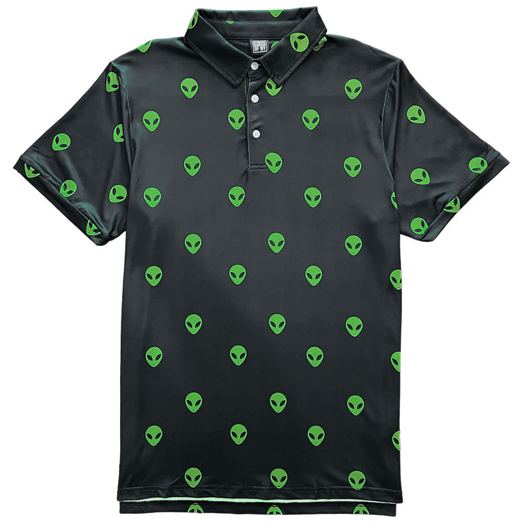 Green Alien Head Men's Polo Golf Shirt