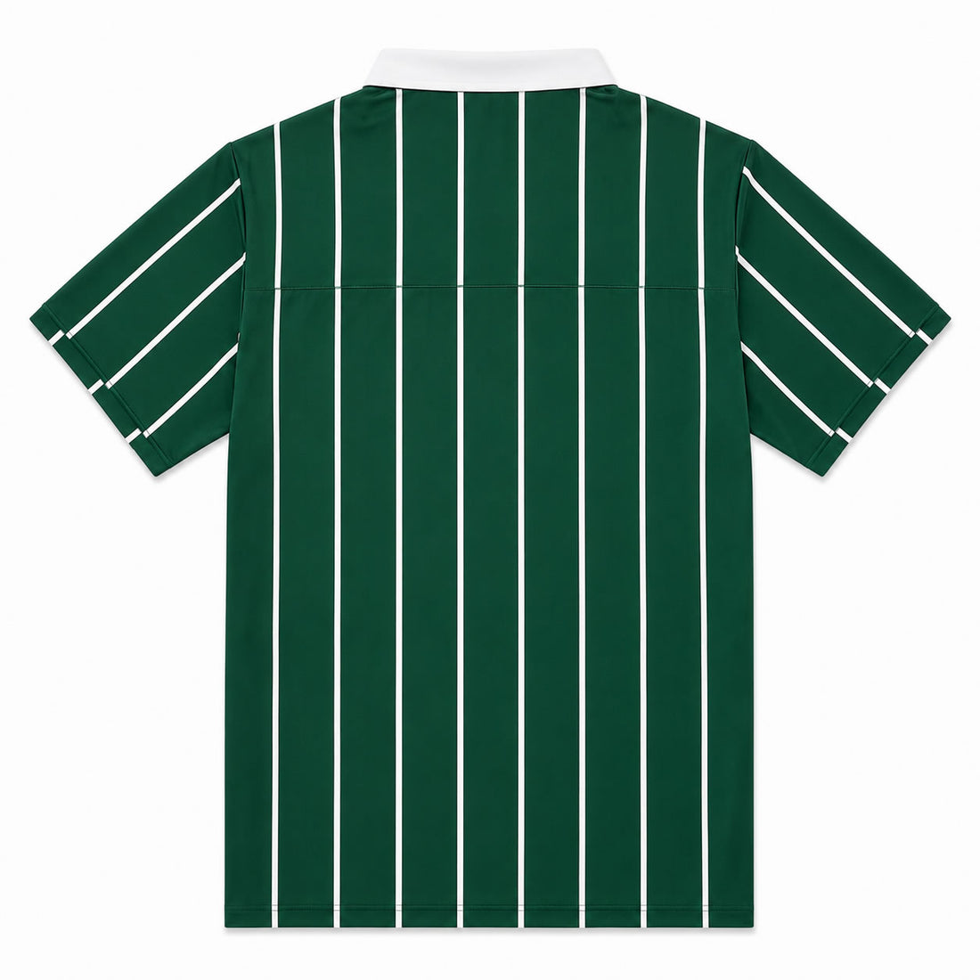 Green And White Vertical Striped Men's Golf Polo Shirt Back View