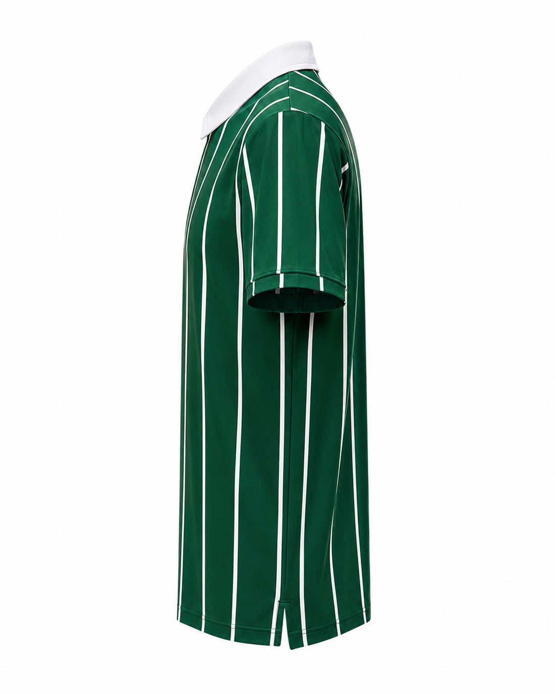 Green And White Vertical Striped Men's Golf Polo Shirt Side View
