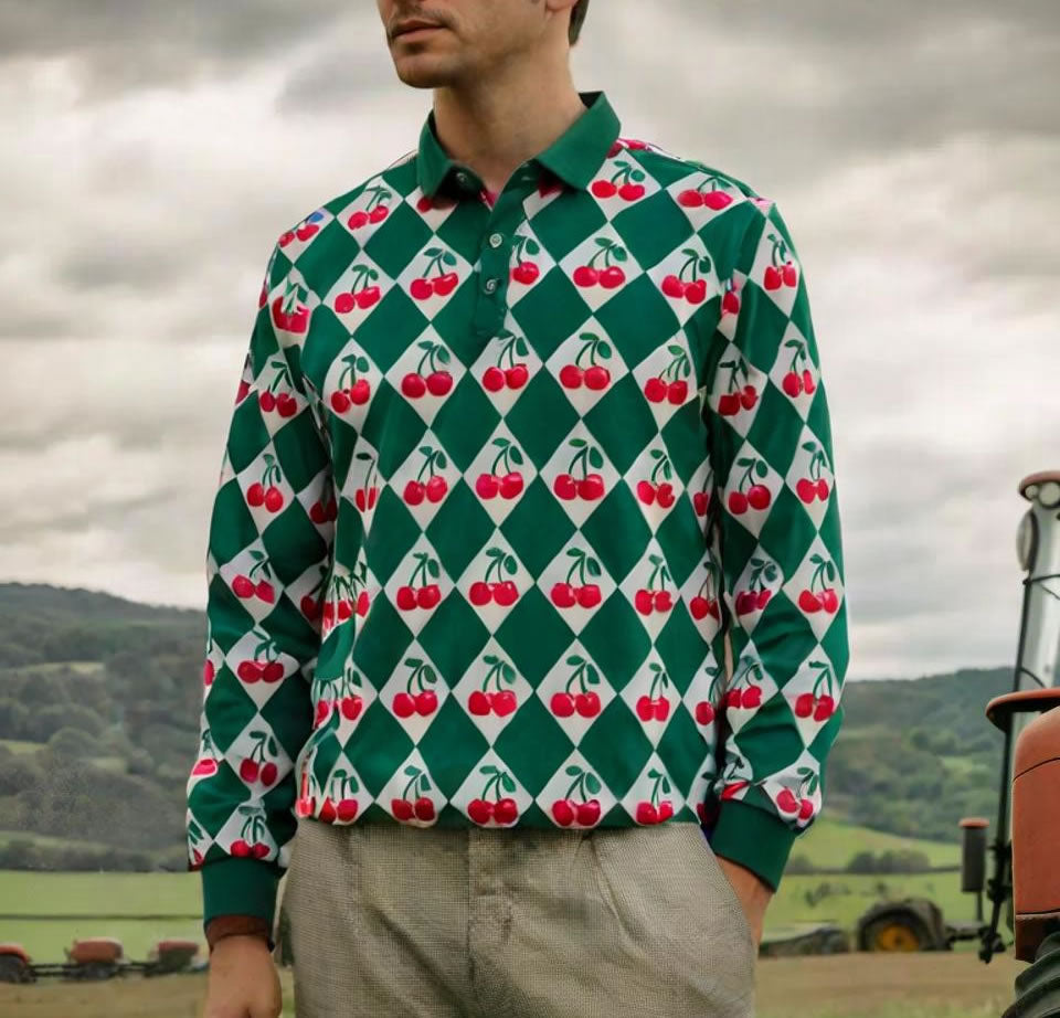 Green Cherry Checkered Men's Long Sleeve Golf Polo Shirt – KINGS OF NY
