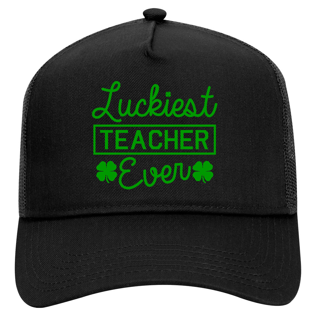 Green Luckiest Teacher Ever St Patricks Day Mens Mesh Trucker Hat Black