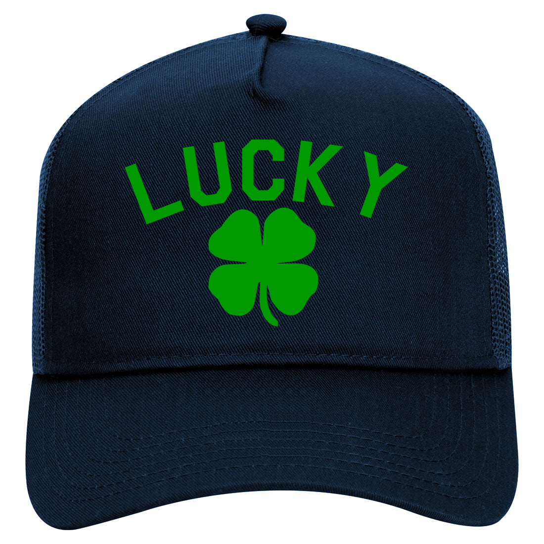 Green Lucky Clover St Patricks Day Mens Mesh Trucker Hat Navy Blue