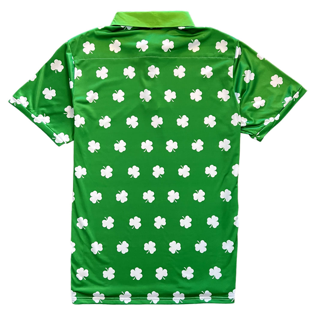 Green St Patricks Day Shamrock Mens Golf Polo Shirt Back