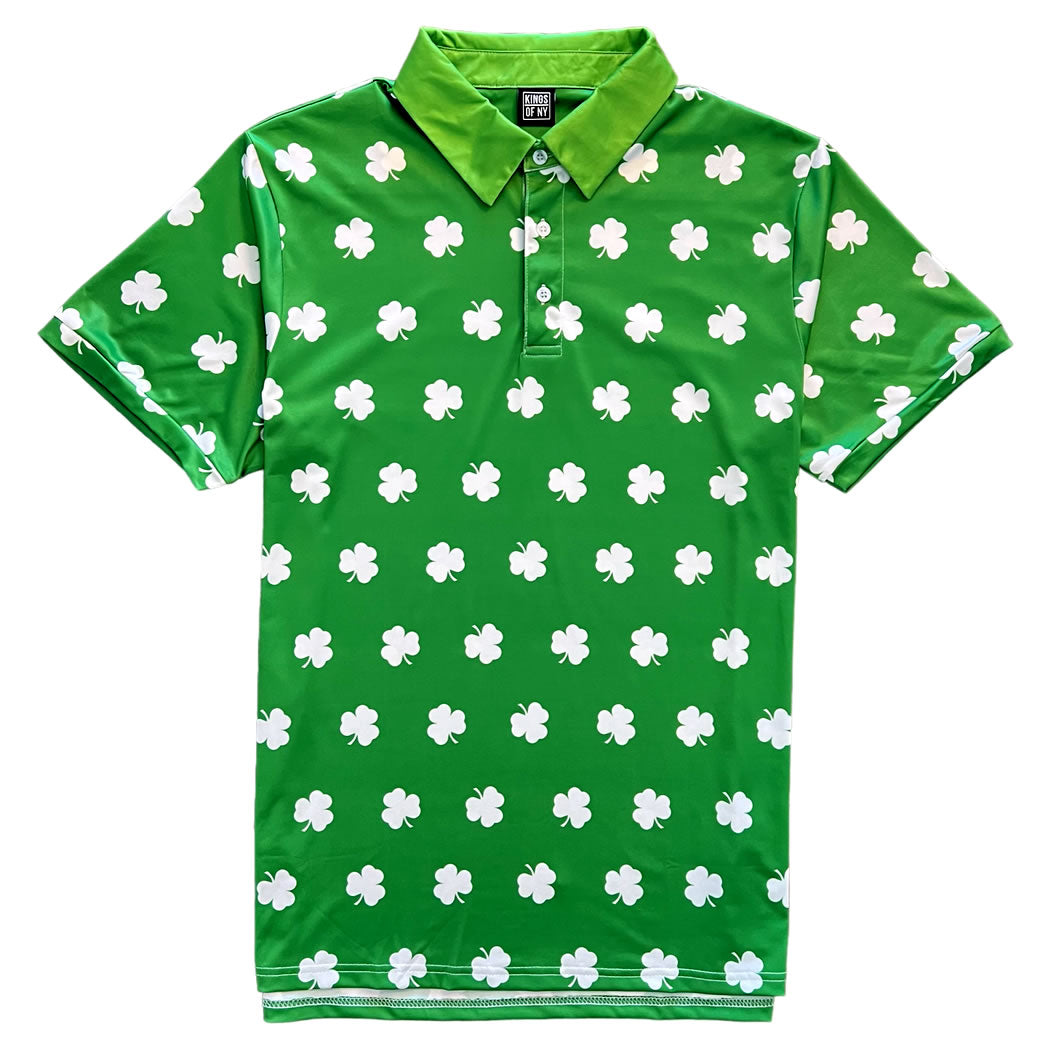 Green St Patricks Day Shamrock Mens Golf Polo Shirt