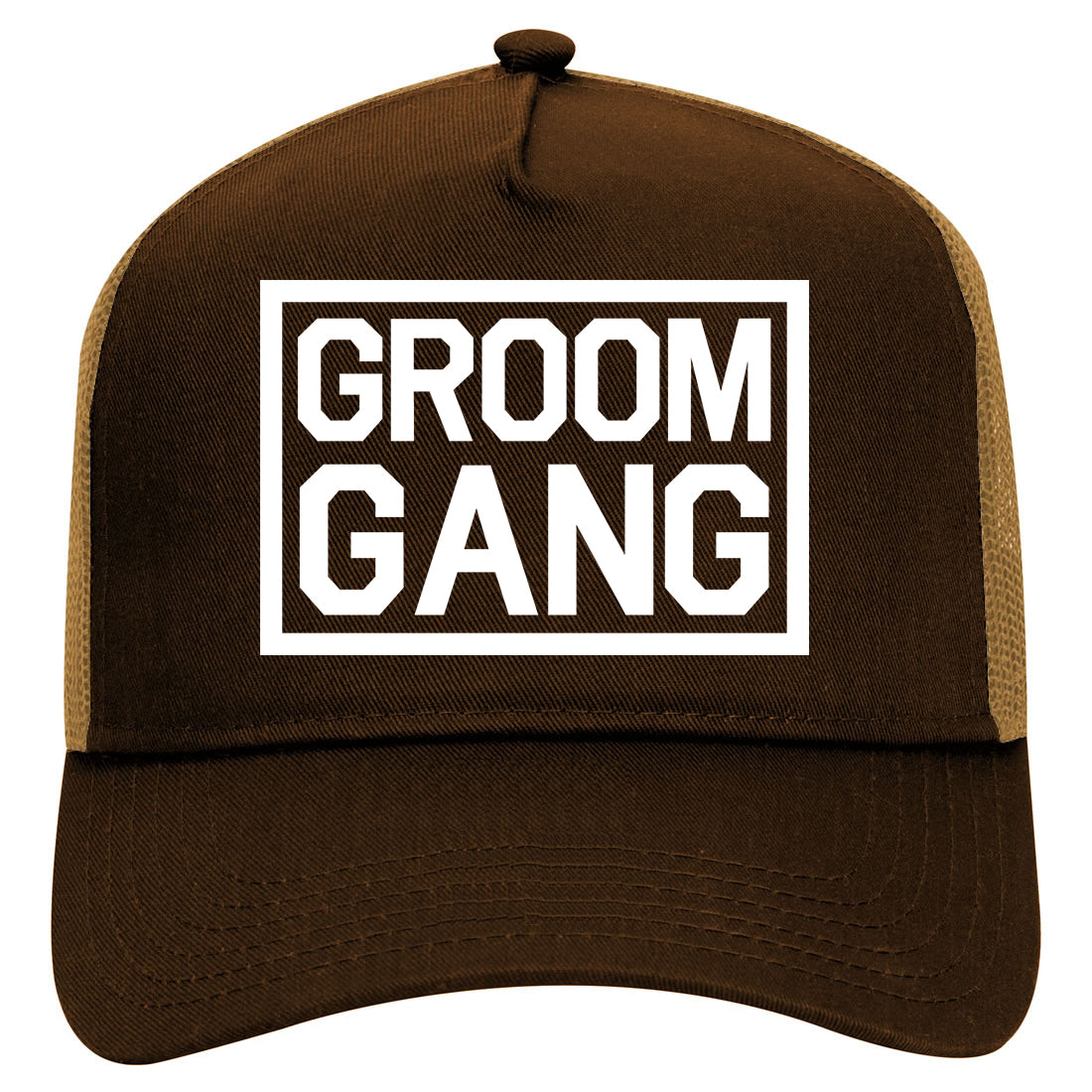 Groom Gang Bachelor Party Mens Mesh Trucker Hat Brown