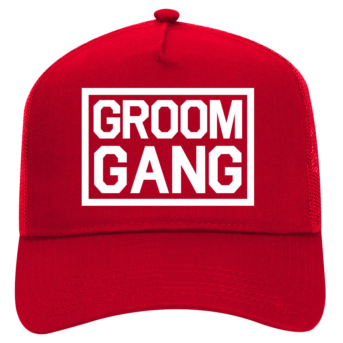 Groom Gang Bachelor Party Mens Mesh Trucker Hat Red