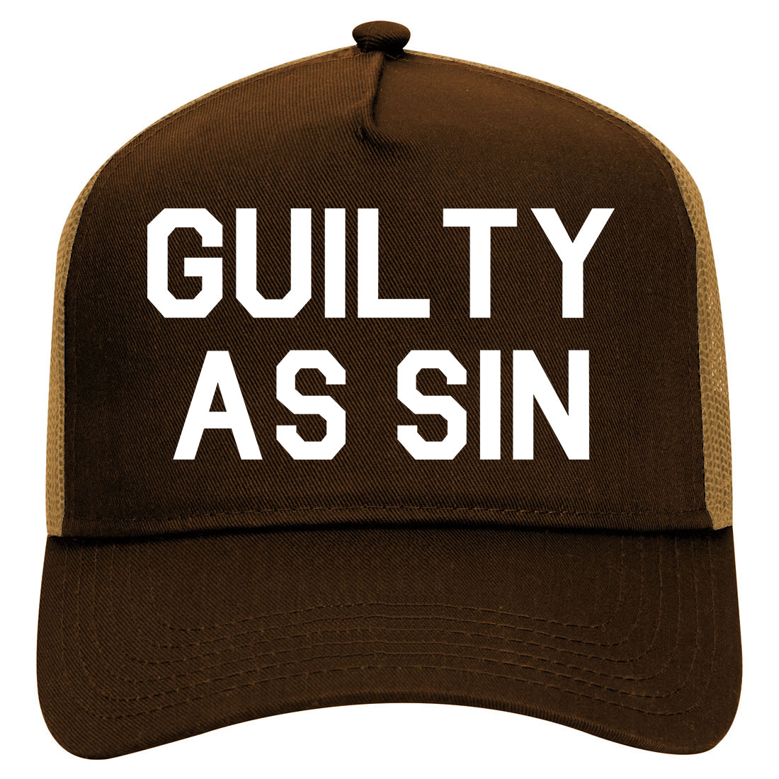 Guilty As Sin Mens Mesh Trucker Hat Brown