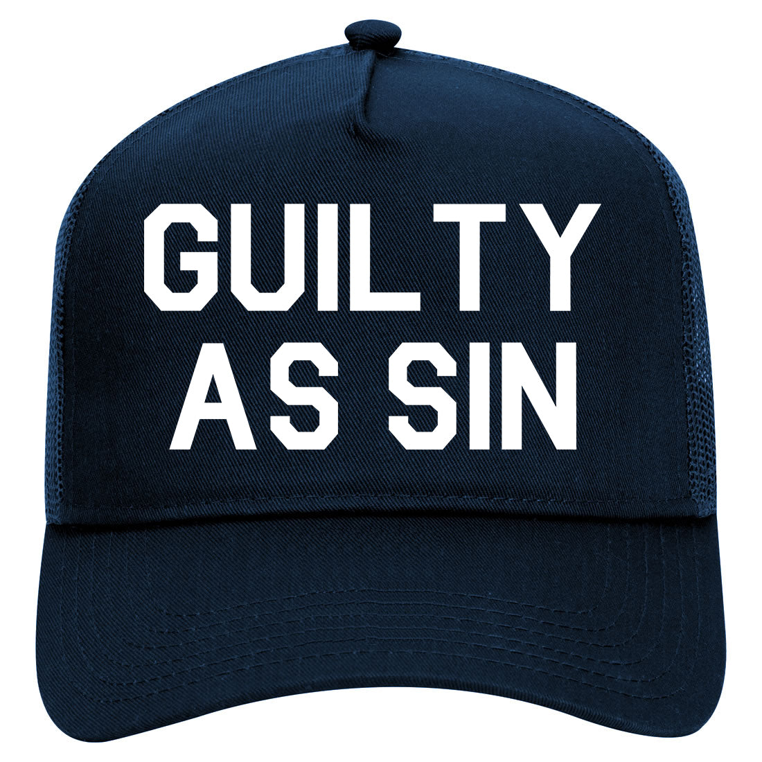 Guilty As Sin Mens Mesh Trucker Hat Navy Blue
