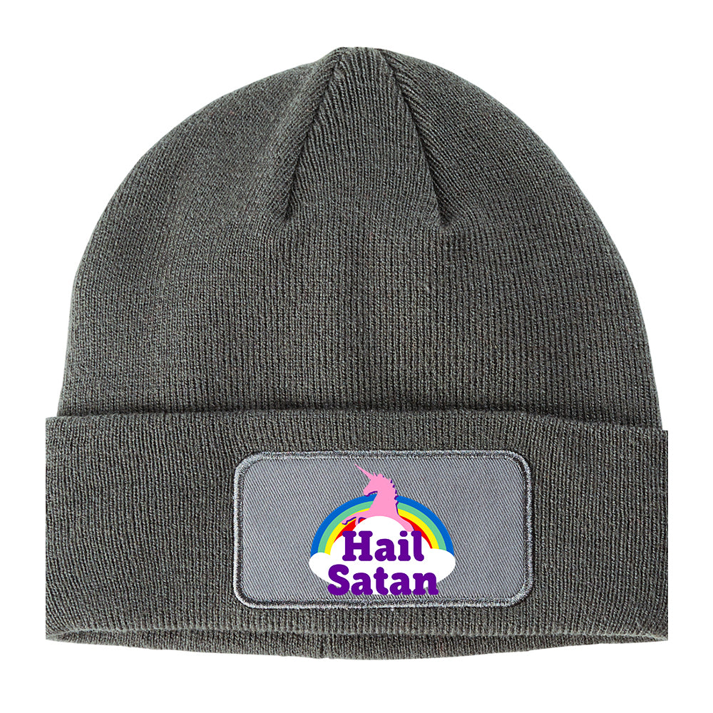 Hail Satan Unicorn Winter Knit Adult Beanie Hat Grey