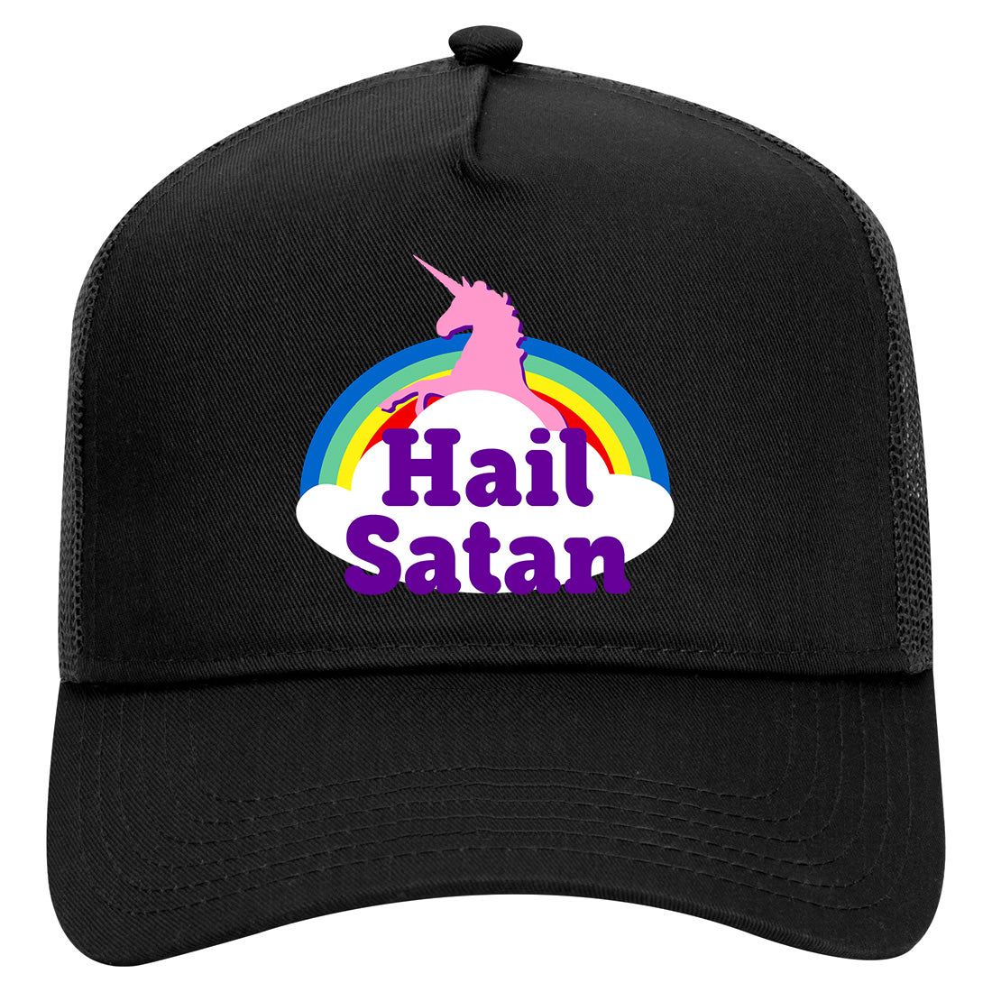 Hail Satan Unicorn Mens Mesh Trucker Hat Black