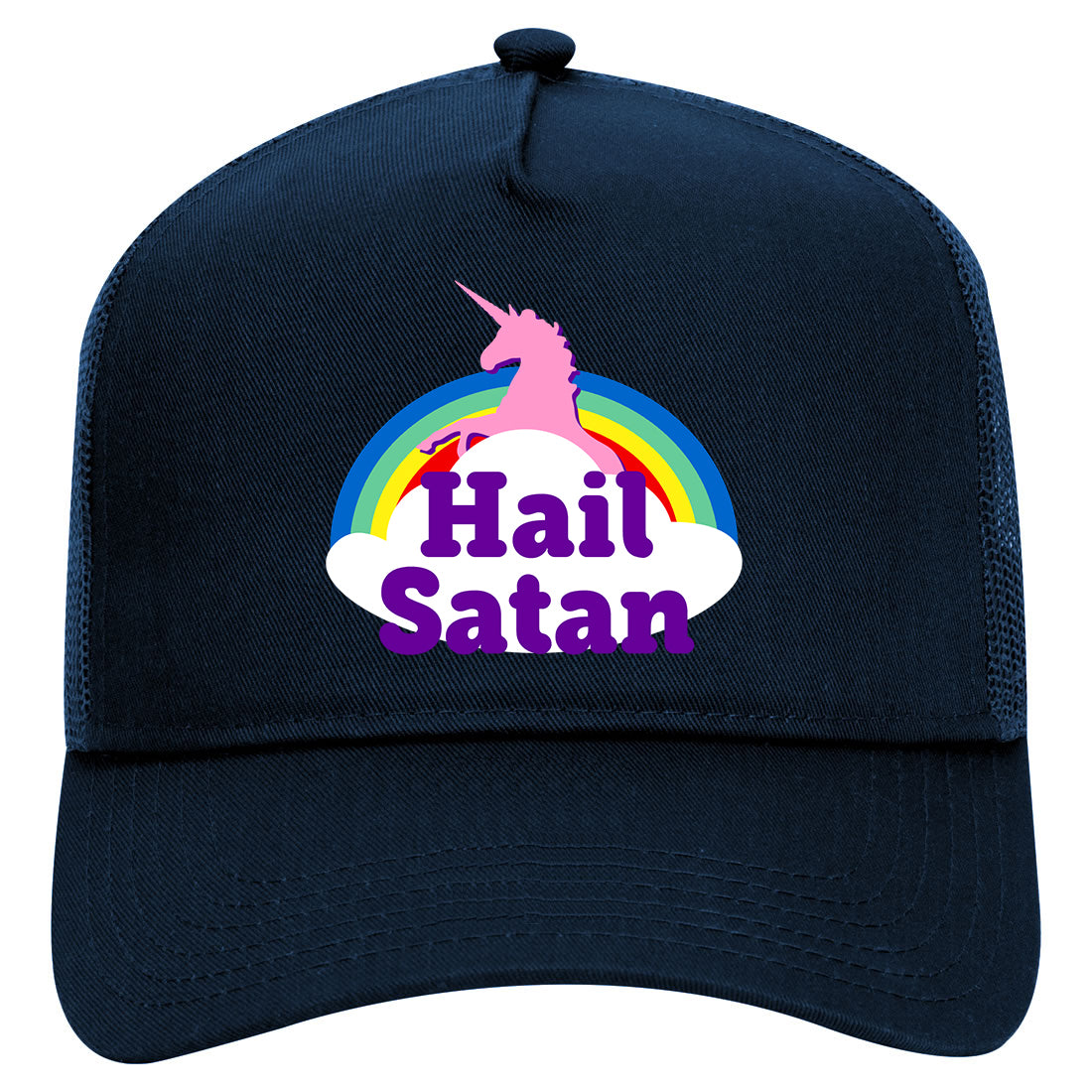 Hail Satan Unicorn Mens Mesh Trucker Hat Navy Blue